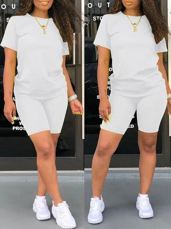 Women's Solid Casual Oversized Tee & Biker Shorts Set