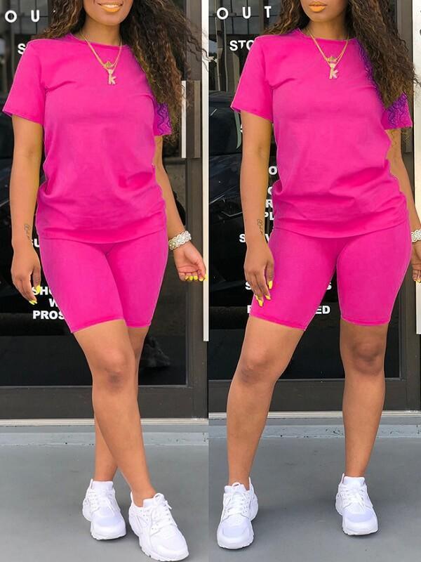 Women's Solid Casual Oversized Tee & Biker Shorts Set