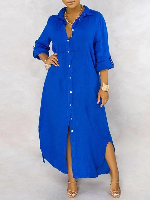 Women's Solid Button-Down Shirt Dress
