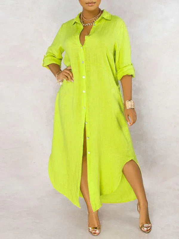 Women's Solid Button-Down Shirt Dress