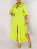 Women's Solid Button-Down Shirt Dress