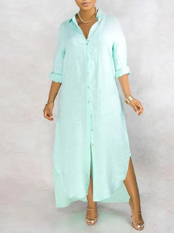 Women's Solid Button-Down Shirt Dress