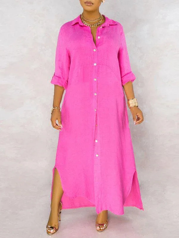 Women's Solid Button-Down Shirt Dress