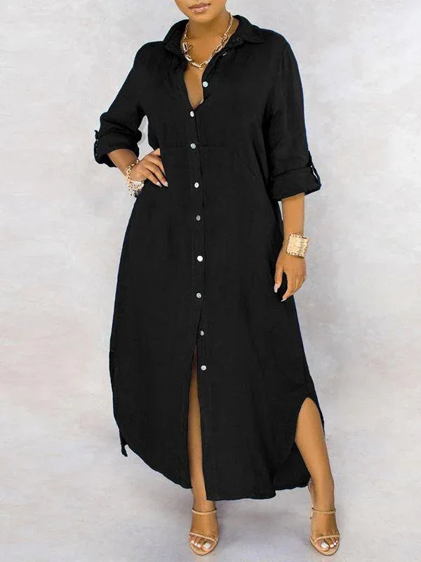 Women's Solid Button-Down Shirt Dress
