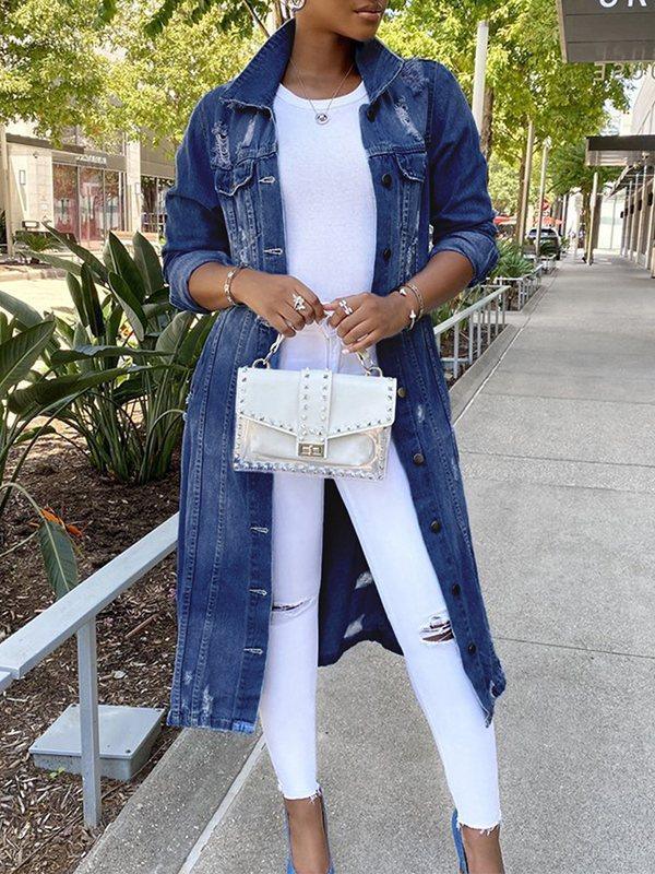 Women's Distressed Washed Button-Down Denim Jean Jacket