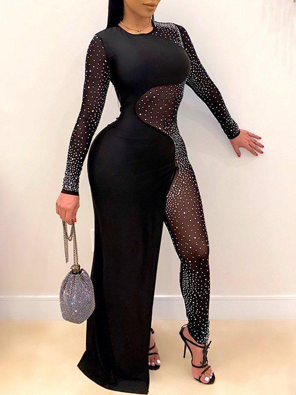 Women's Studded Embellished Sheer Mesh Combo Jumpsuit