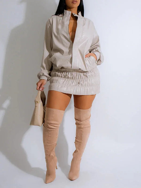 Women's Faux-Leather Moto Jacket & High-Waist Mini Skirt Set