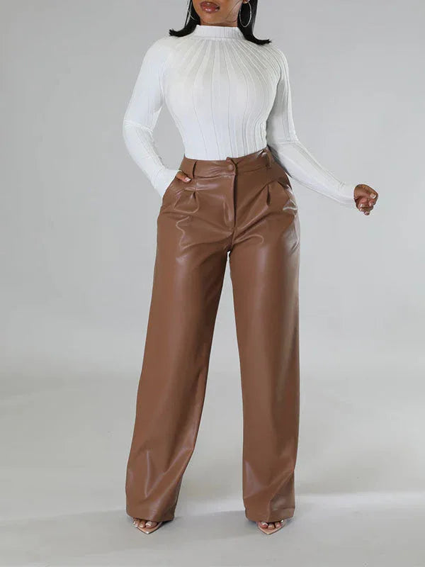 Women's Wide-Leg Faux-Leather High-Waist Trousers