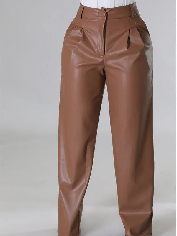 Women's Wide-Leg Faux-Leather High-Waist Trousers