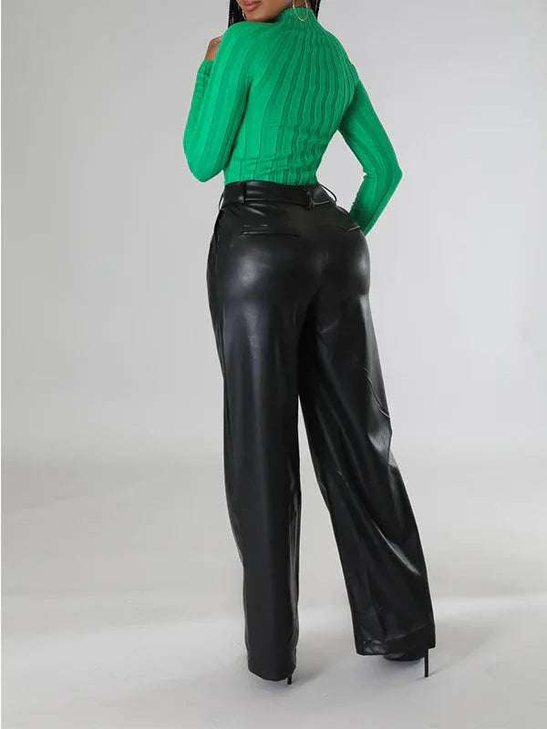 Women's Wide-Leg Faux-Leather High-Waist Trousers
