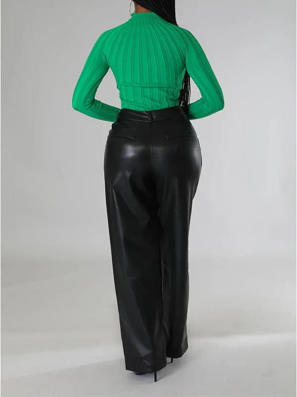 Women's Wide-Leg Faux-Leather High-Waist Trousers
