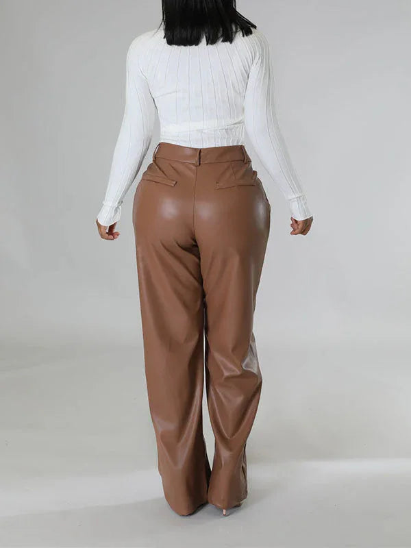 Women's Wide-Leg Faux-Leather High-Waist Trousers
