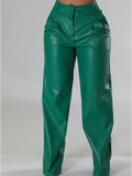 Women's Wide-Leg Faux-Leather High-Waist Trousers