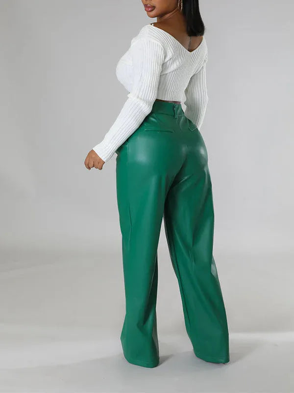 Women's Wide-Leg Faux-Leather High-Waist Trousers
