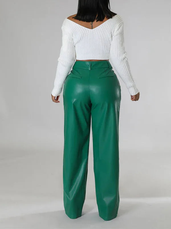 Women's Wide-Leg Faux-Leather High-Waist Trousers