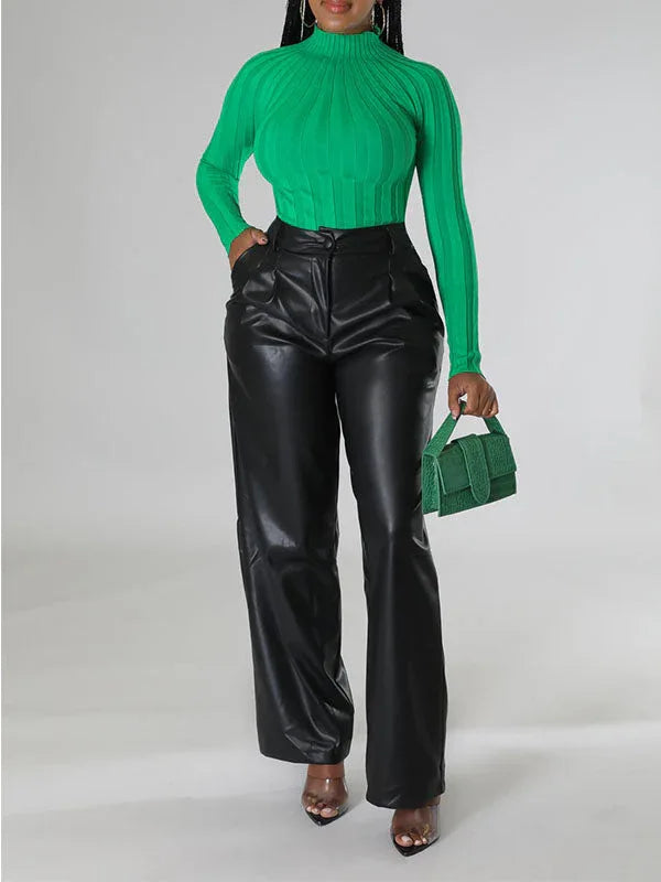Women's Wide-Leg Faux-Leather High-Waist Trousers