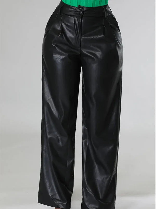Women's Wide-Leg Faux-Leather High-Waist Trousers