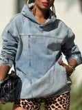 Women's Denim Casual Pullover Relaxed Hoodie