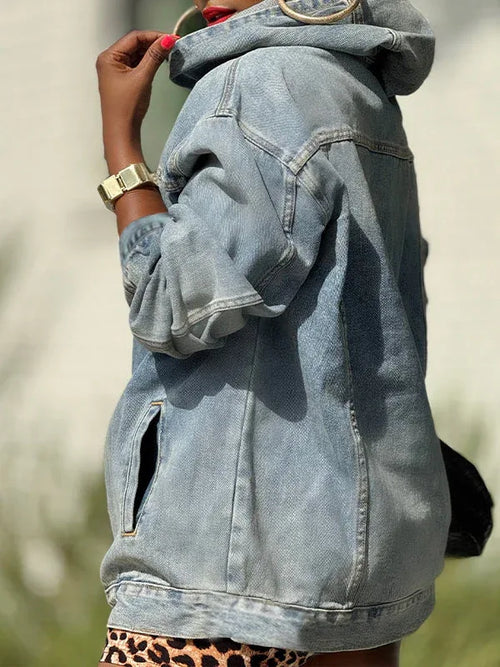 Women's Denim Casual Pullover Relaxed Hoodie