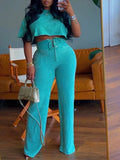 Women's Printed Sleeveless Crop Top & Lace-Up Wide-Leg Pants Set