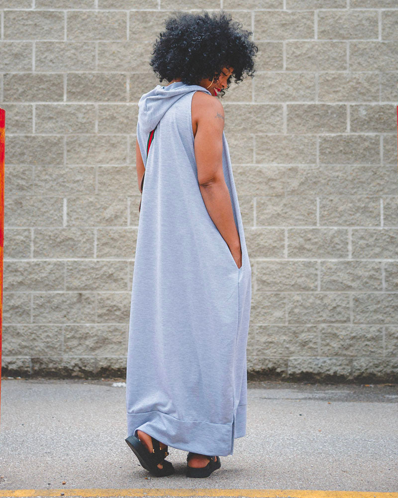 Oversized Sleeveless Hoodie Maxi Dress with Pockets
