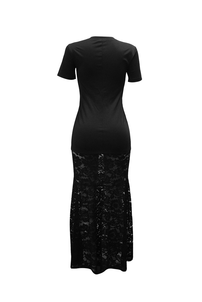 "87" Number Print Lace Hem Maxi Dress