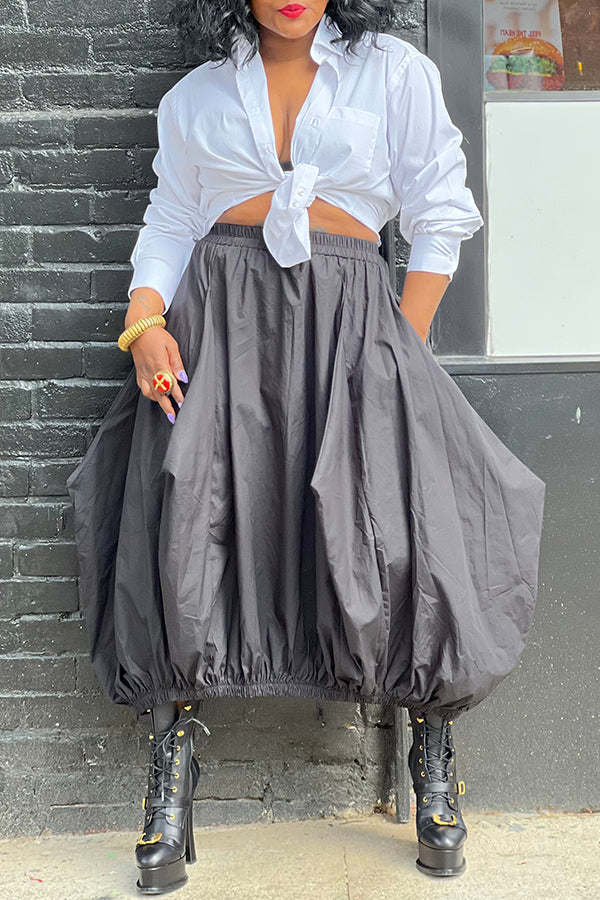 Elastic Waist Balloon Hem Maxi Skirt