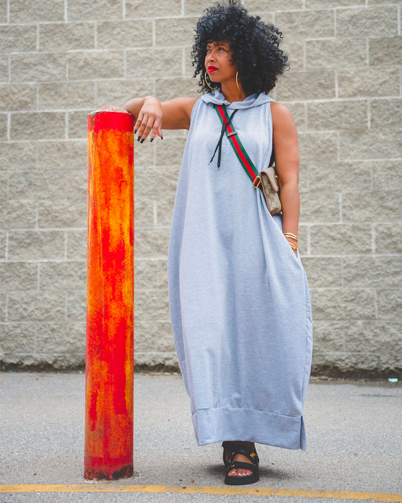 Oversized Sleeveless Hoodie Maxi Dress with Pockets