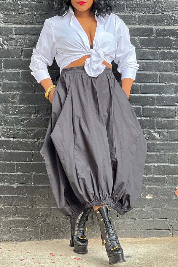 Elastic Waist Balloon Hem Maxi Skirt