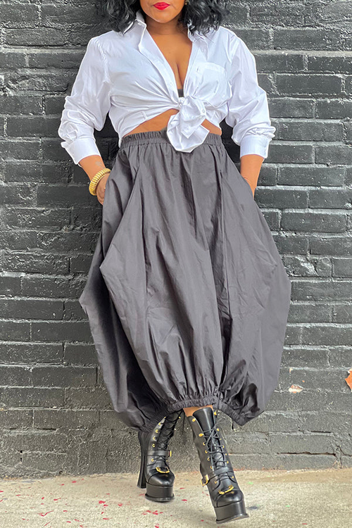 Elastic Waist Balloon Hem Maxi Skirt