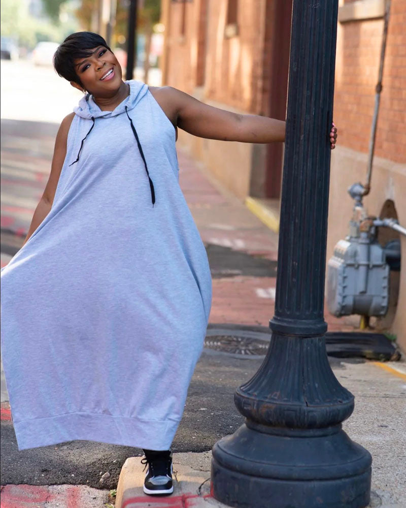 Oversized Sleeveless Hoodie Maxi Dress with Pockets