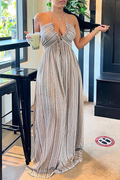 Striped Halter Backless Maxi Dress